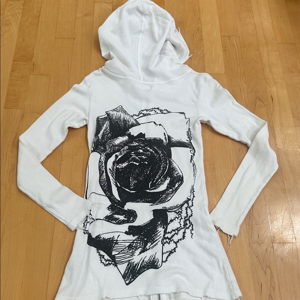 Lauren Moshi White Hooded Jacket with Black Graphic